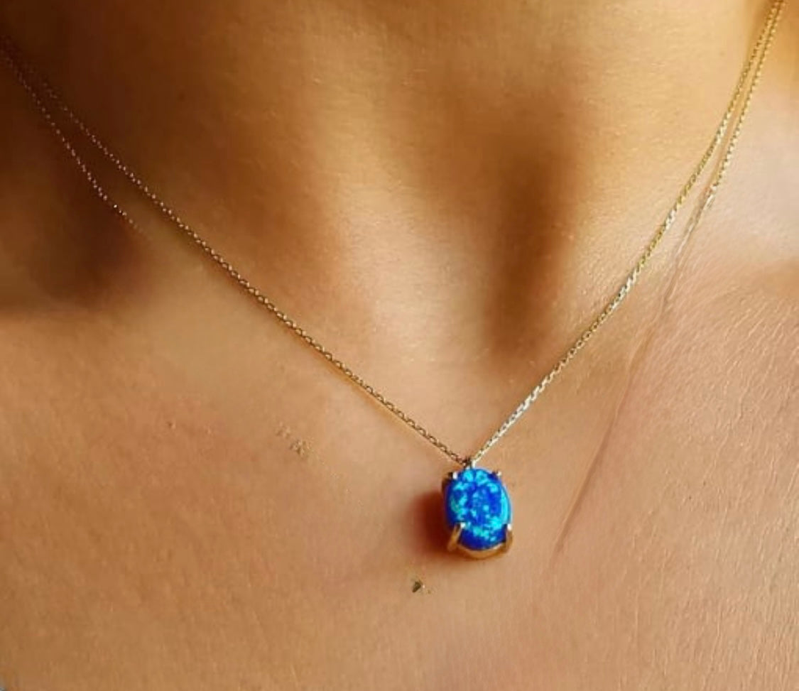opal necklace-blue- 17.5”