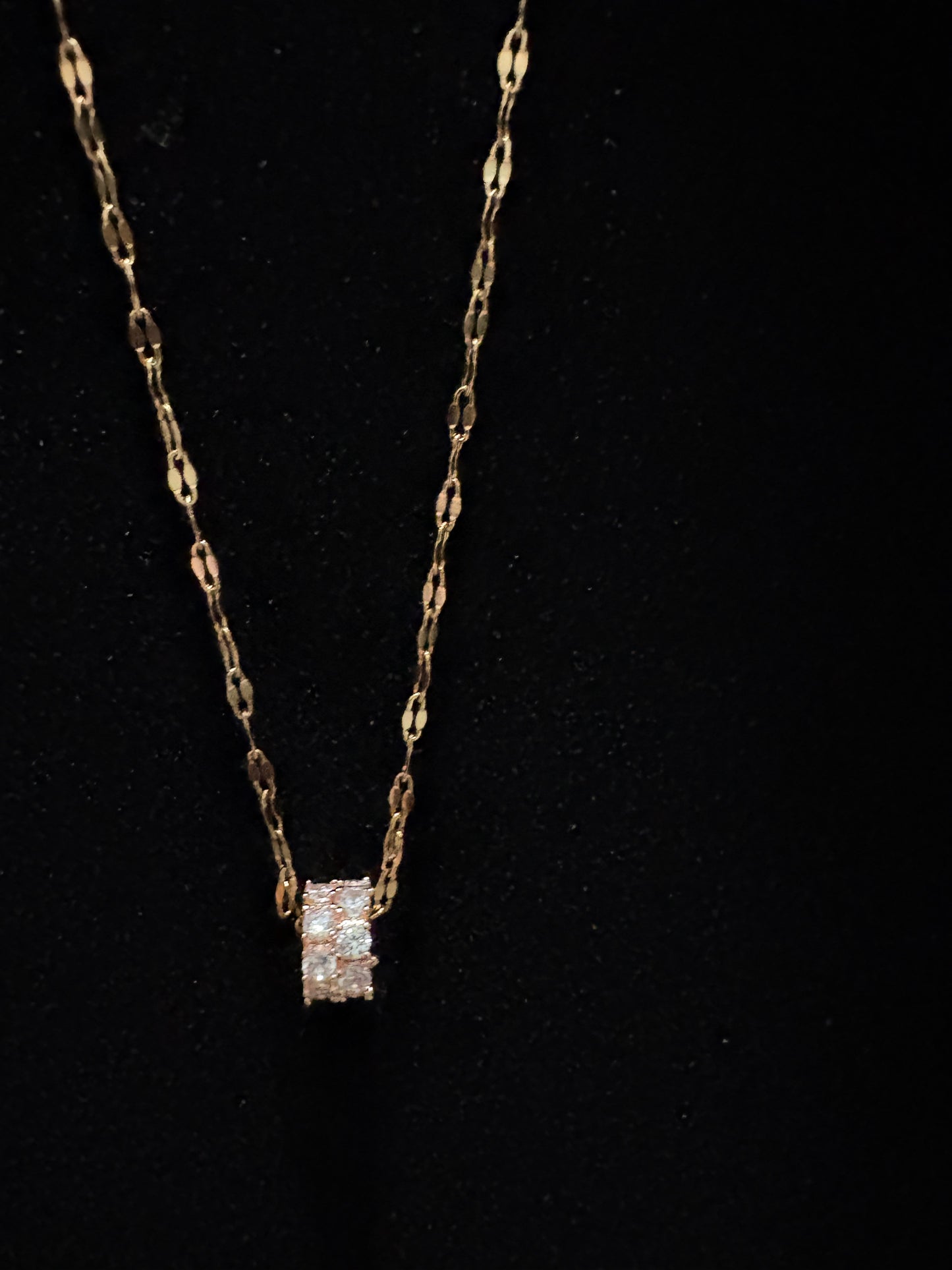 Cylinder necklace with dainty pink Cubic Zirconia accents
