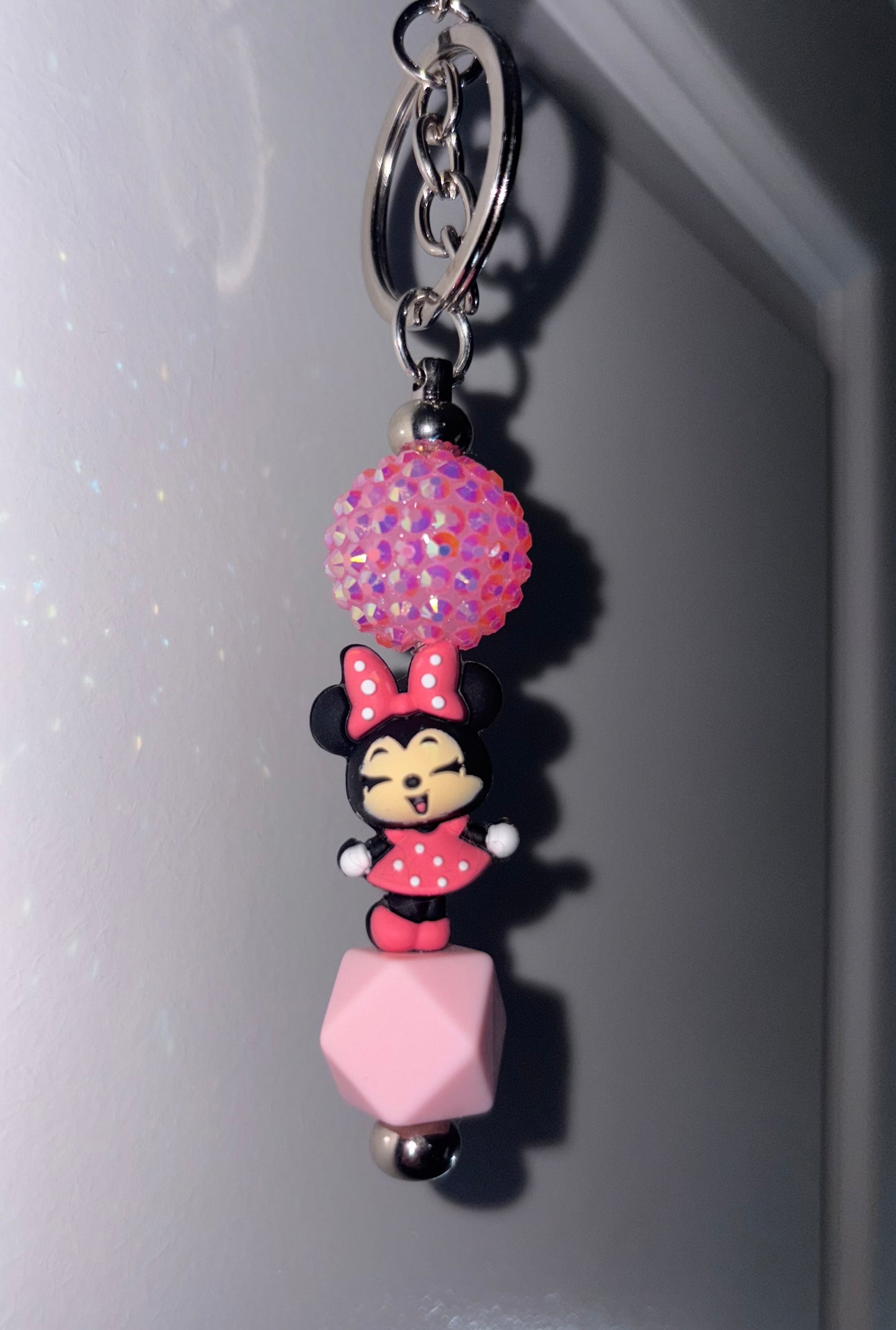 Keychain with Minnie Mouse focal and quality beads handmade