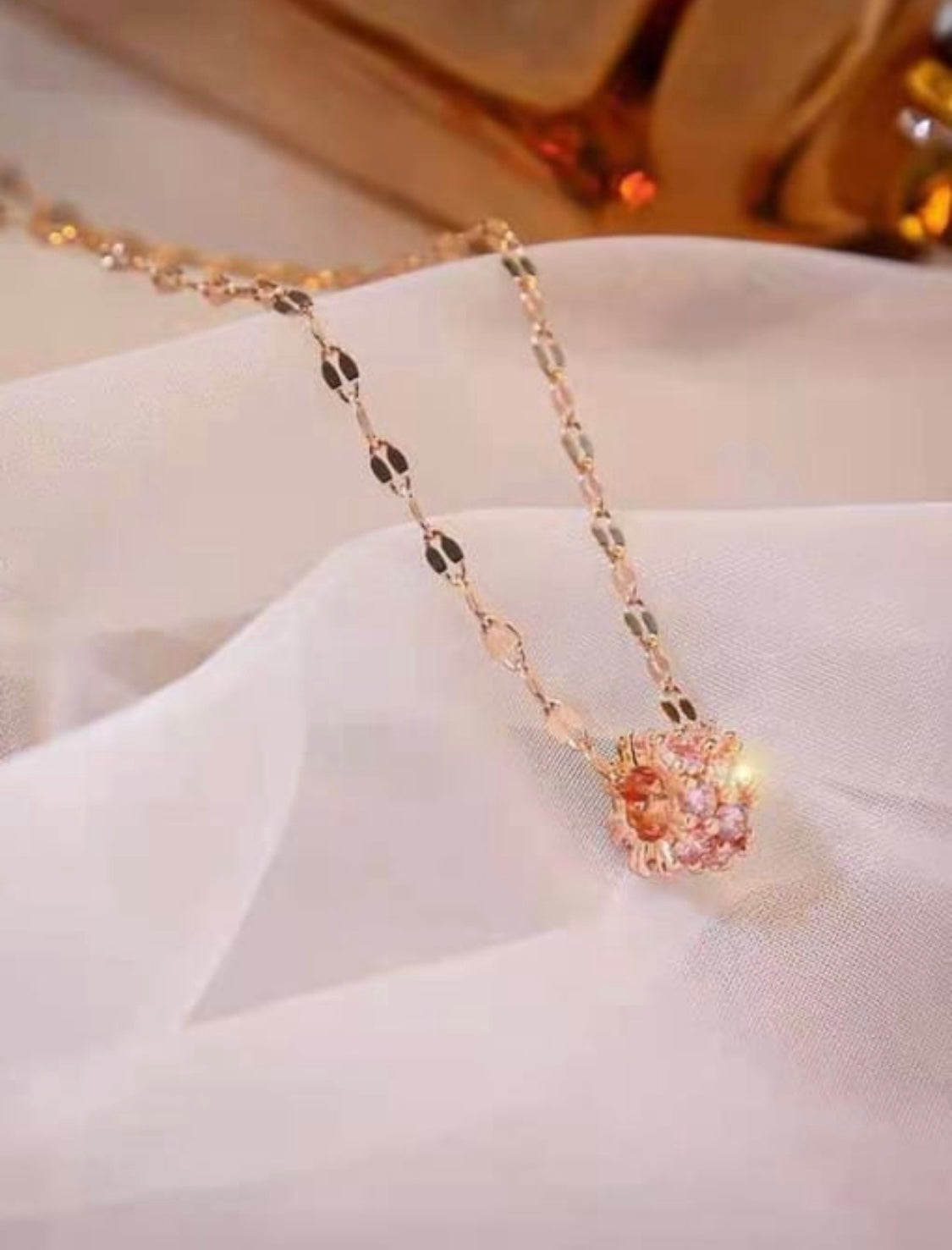 Cylinder necklace with dainty pink Cubic Zirconia accents