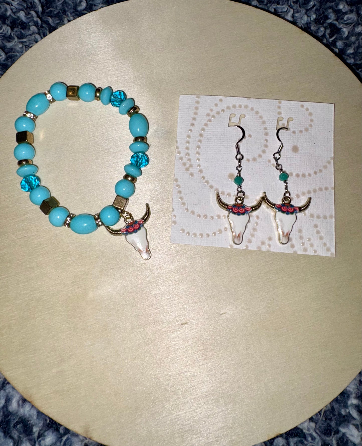 Dangle earrings with cow and amazonite stone handmade