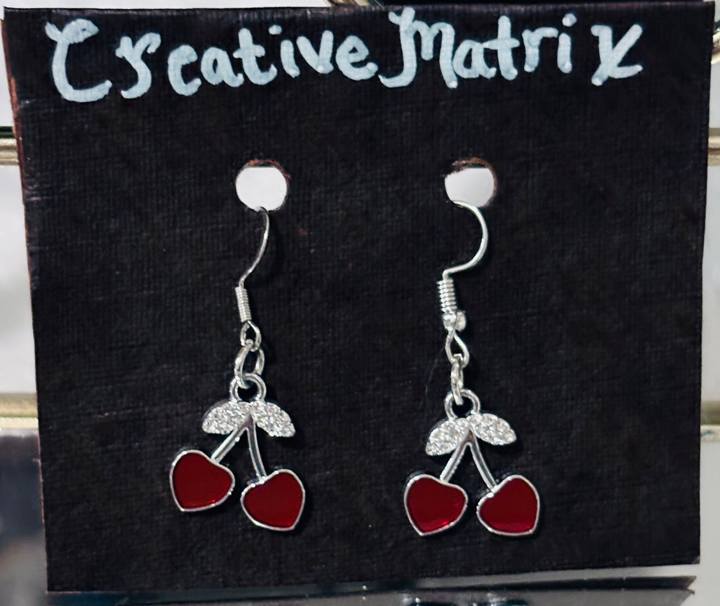 Sparkling red cherry dangle earrings handmade