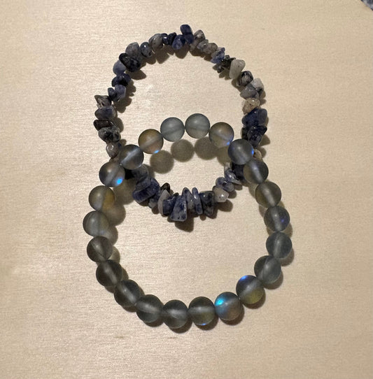 Beaded bracelet-handmade -Black Iridescent bead
