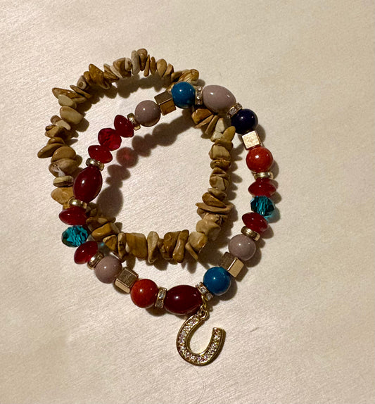 Beaded bracelet-handmade - Horseshoe on Colorful beads