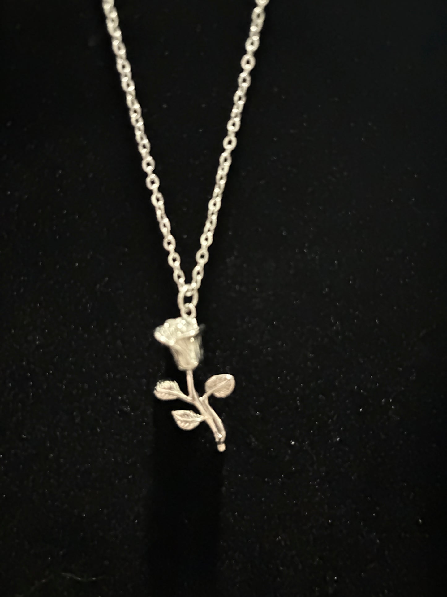 18k Gold Plated Stainless Steel Rose Necklace - 19.25" White Gold Dipped Rose