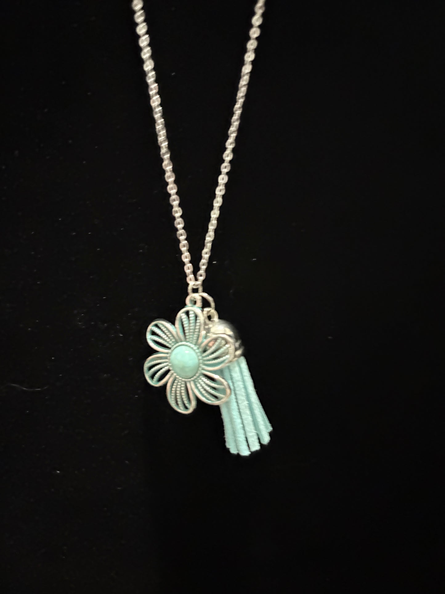 Flower boho necklace - turquoise- handmade
