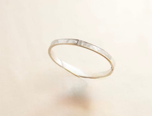 Shiny Shell Bracelet-accented with Cubic Zirconia stones-Bangle with hidden hinge