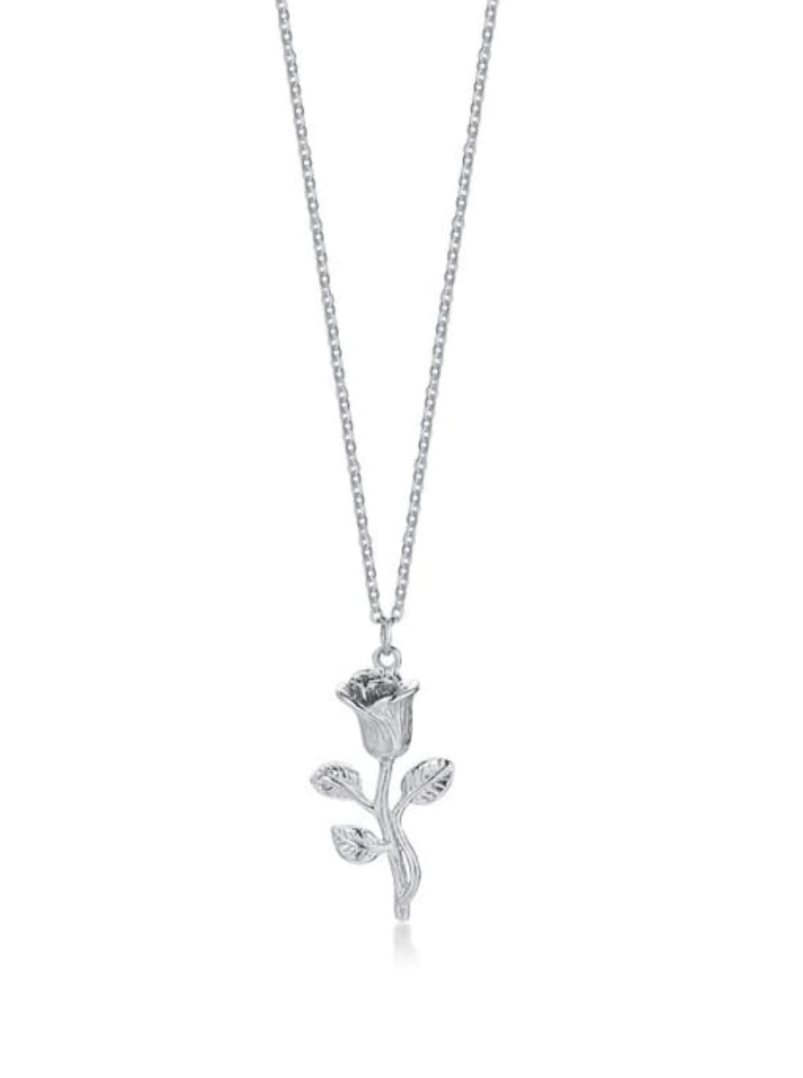 Rose necklace; rose dipped in white gold