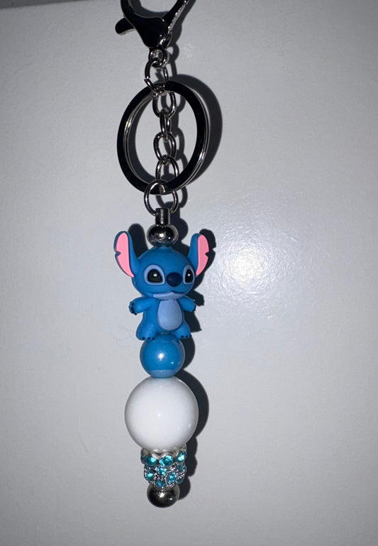 keychain with Stitch focal and quality beads handmade