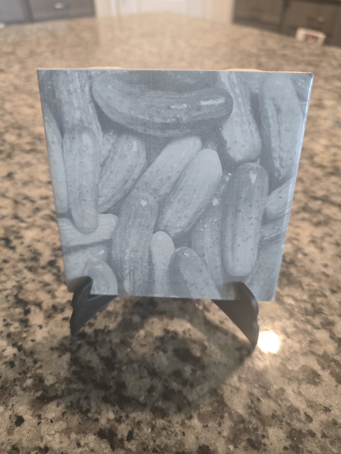 Laser engraved tiles with pickles