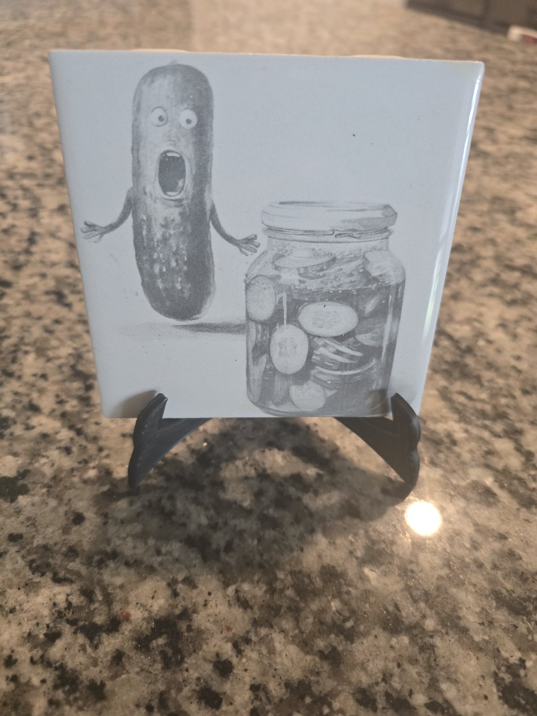 Laser engraved tiles with pickles